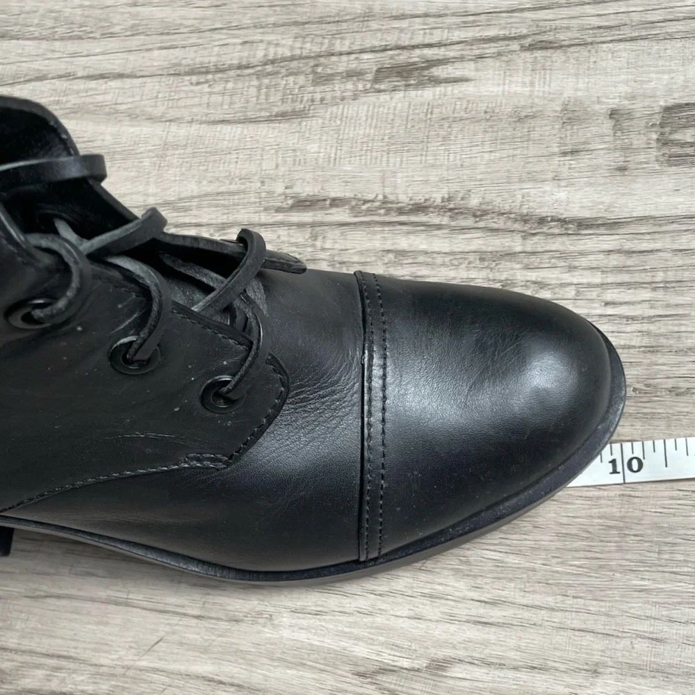 Tory Burch Black Broome Combat Boots Leather Lace Up With Ankle Strap SZ 10.5